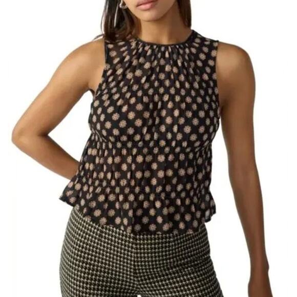 SANCTUARY Top Size L NEW Black Medallion Sleeveless Soft Smock Blouse - Picture 1 of 5